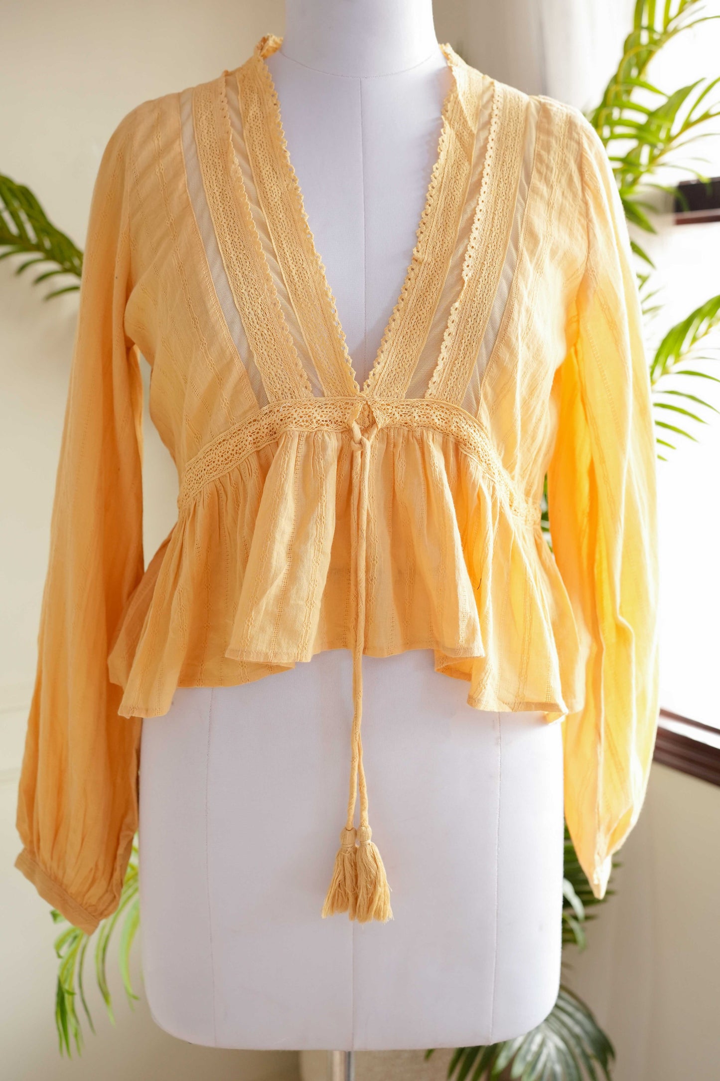 Yellow Lace Work Peplum Top