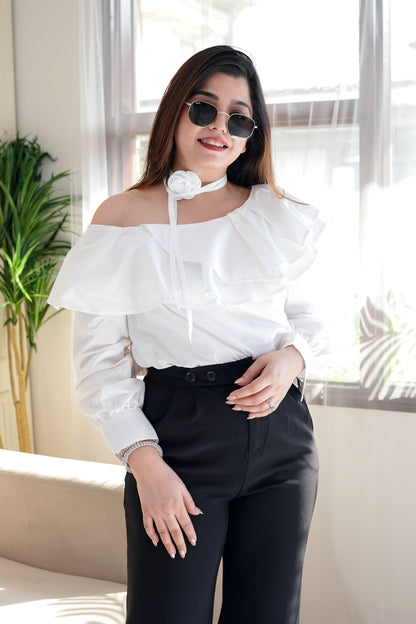 Allie White Off Shoulder Top with Neckpiece