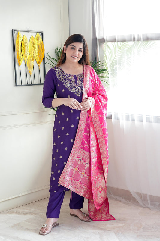 Hridya Purple Silk Suit