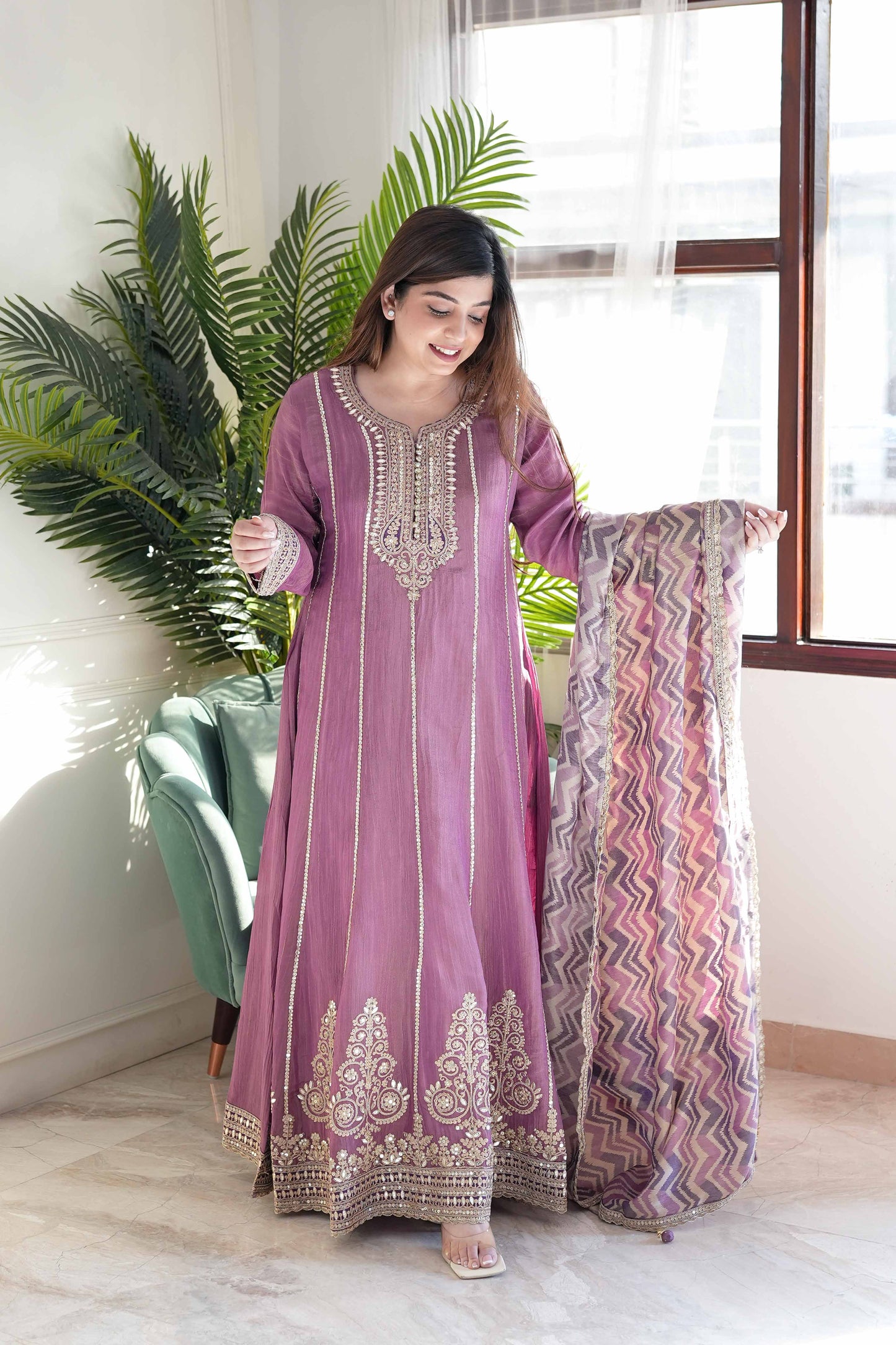 Zora Purple Embroidered Anarkali Suit