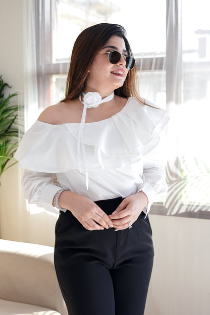 Allie White Off Shoulder Top with Neckpiece