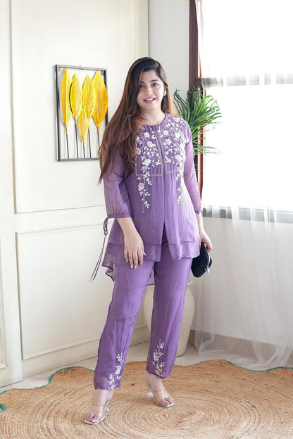 Reath Shades Of Purple Embroidered Co ord Set