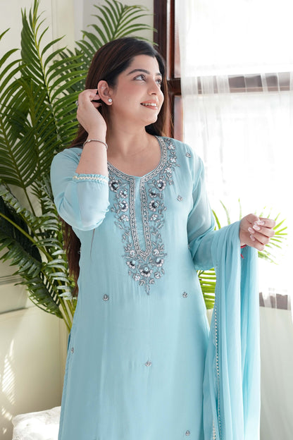 Urna Blue Embroidred Sharara Set