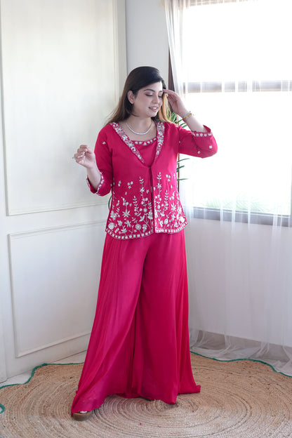 Haya Hot Pink Embroidered Garara Set