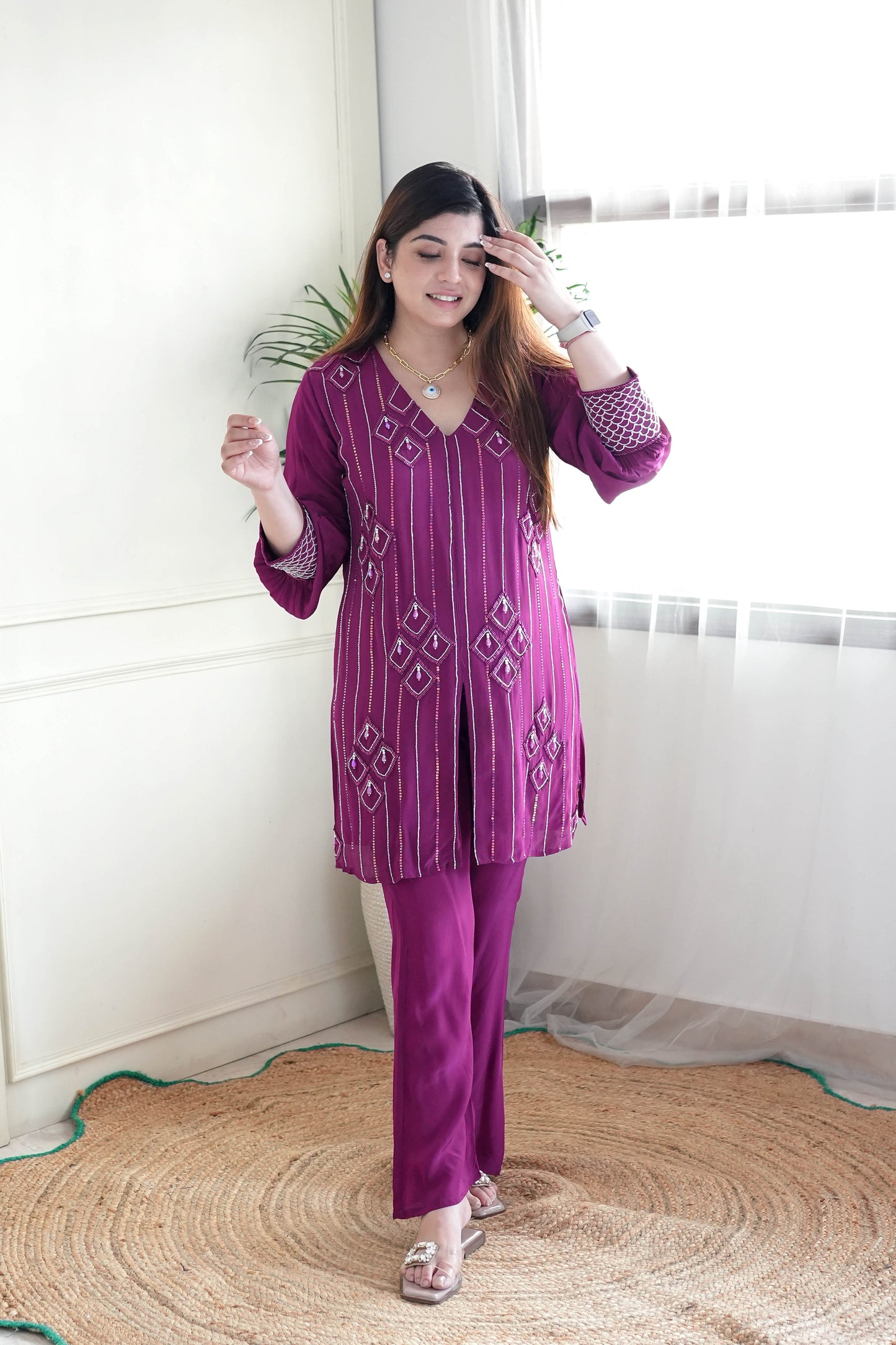 Gulab Purple Embroidred Co ord Set