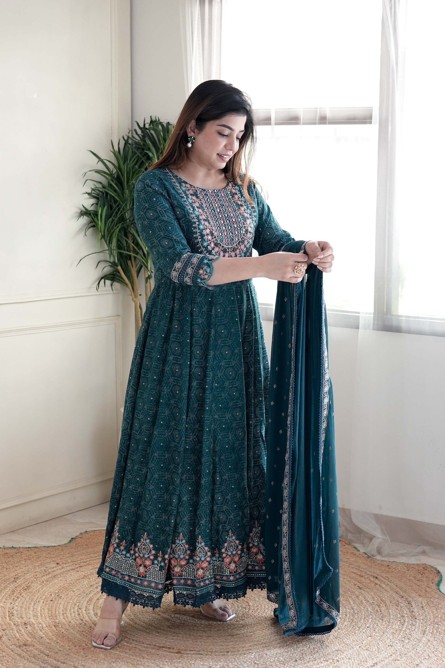 Meera Green Embroidred and Voluminous Anarkali Suit