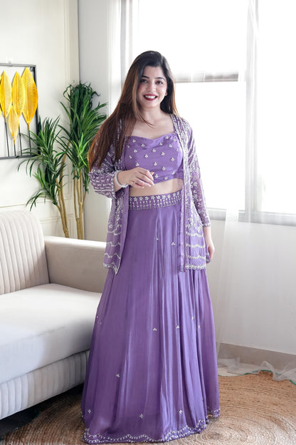 Jeenat Purple Embroidered Three Piece Set