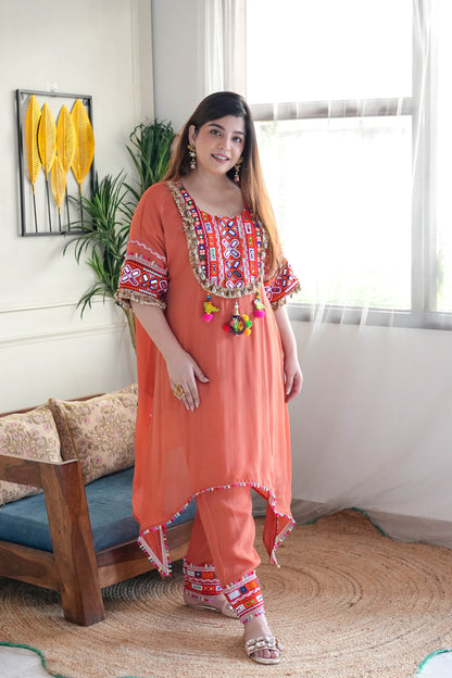 Areeb Rust Embroidered Chogha Set