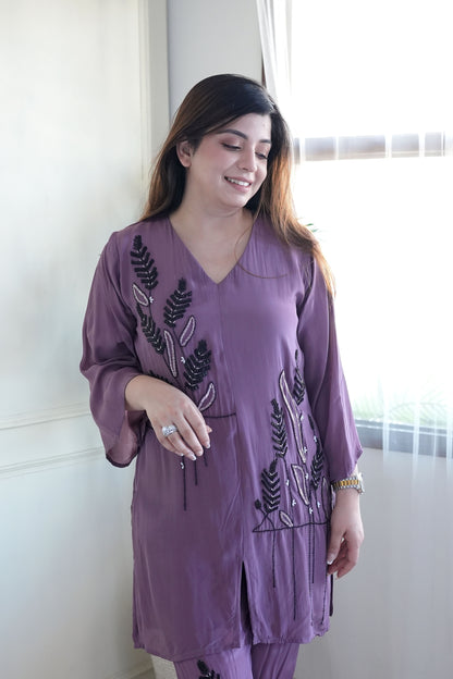 Meerab Purple Embroidered Co ord Set