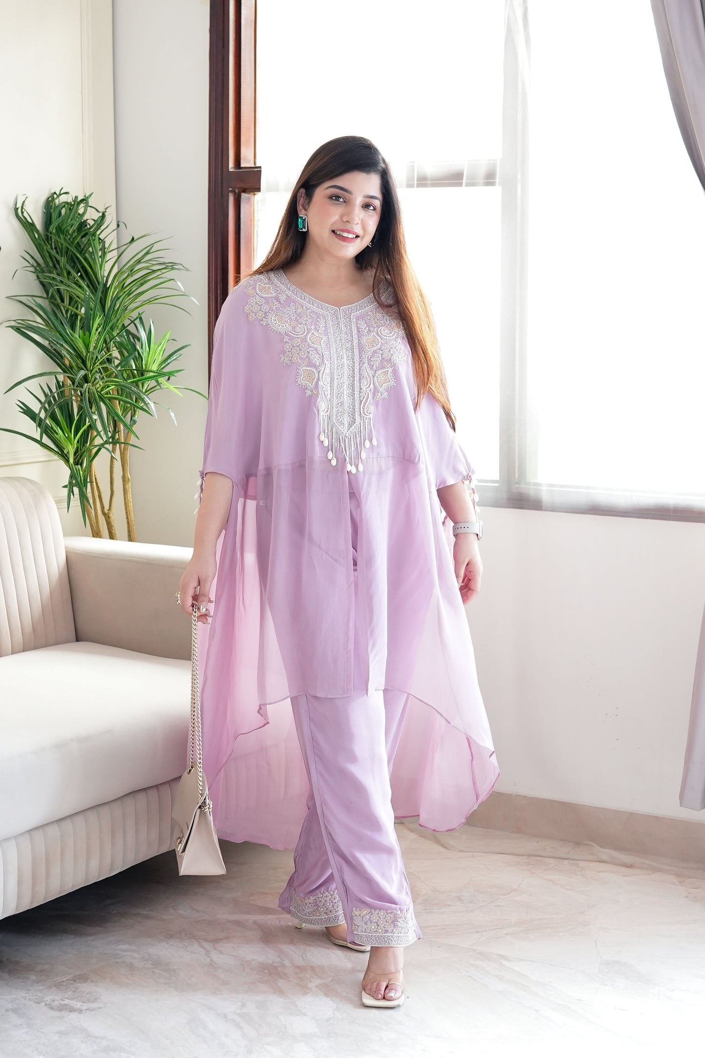 Syra Lilac Embroidered Three Piece Set