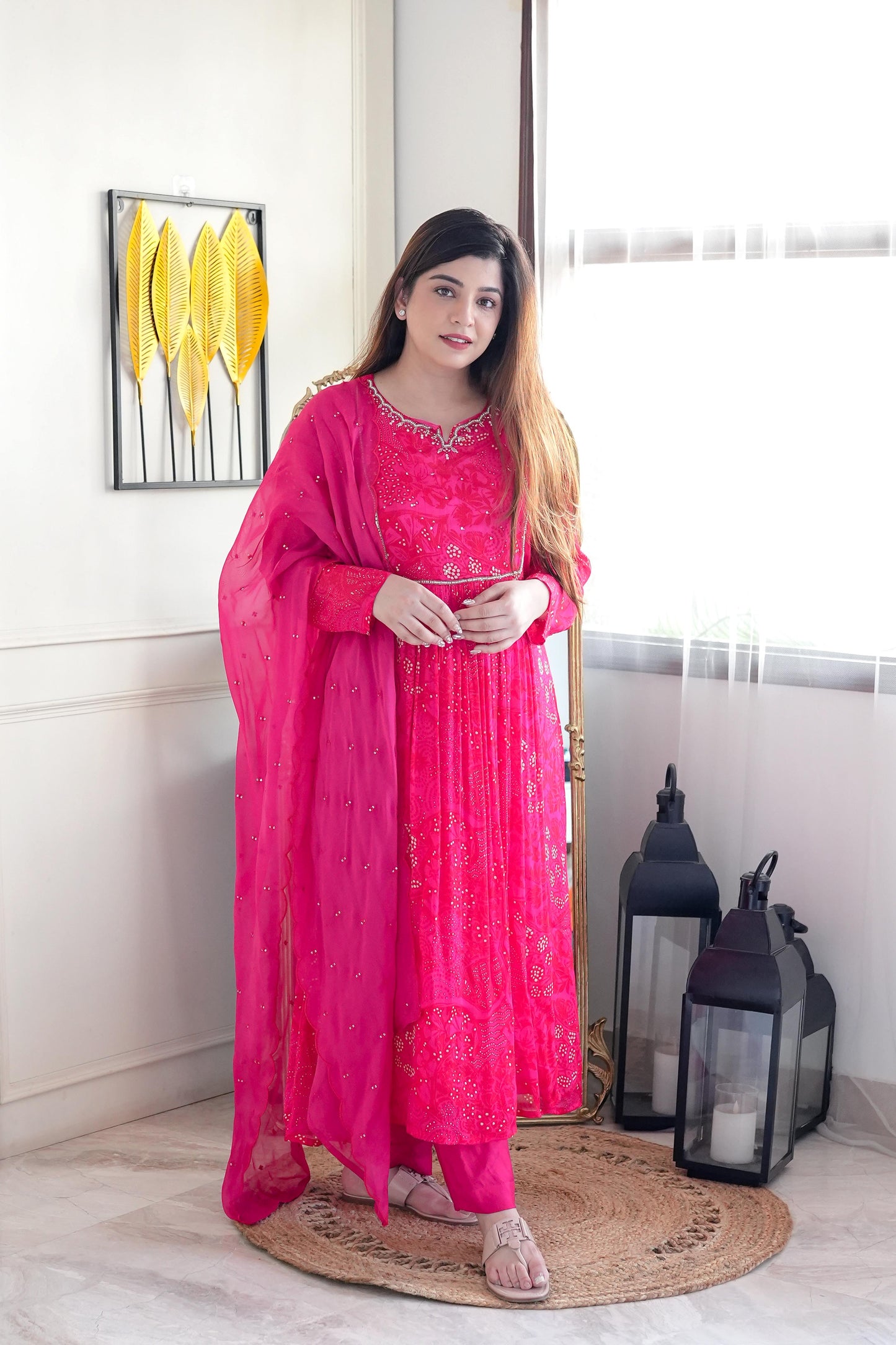 Sifra Hot Pink Embroidered Anarkali Suit Set