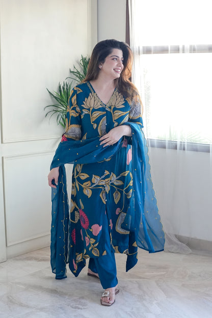 Beena Blue Printed Suit Set