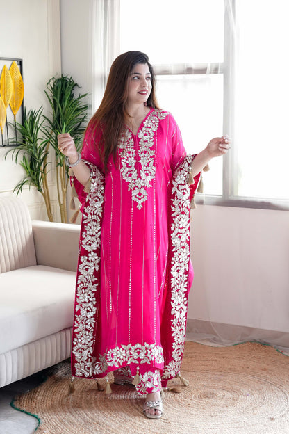 Nazma Pink Gota Detailing Kaftan Set