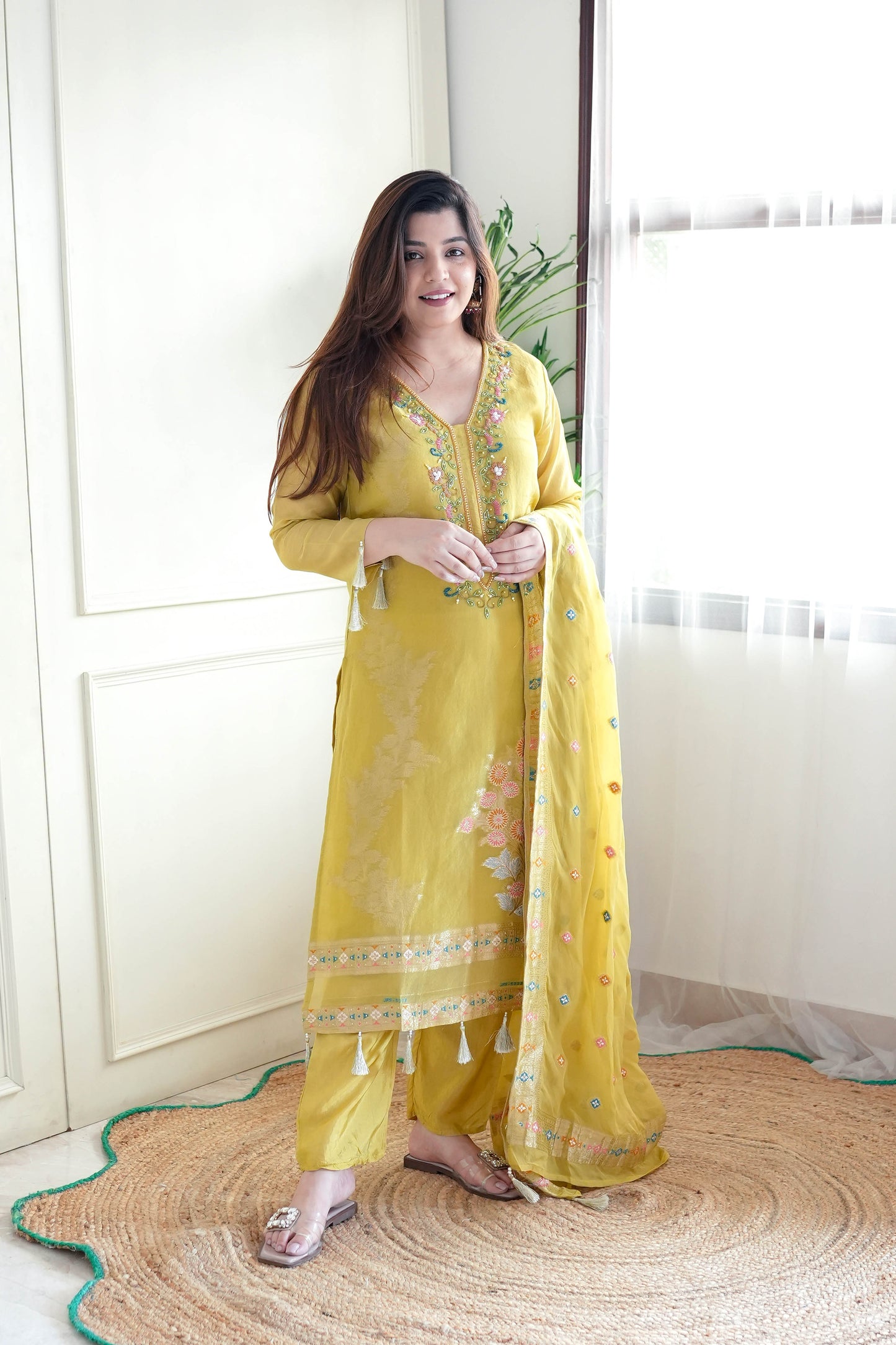 Begum Yellow Embroidered Suit Set