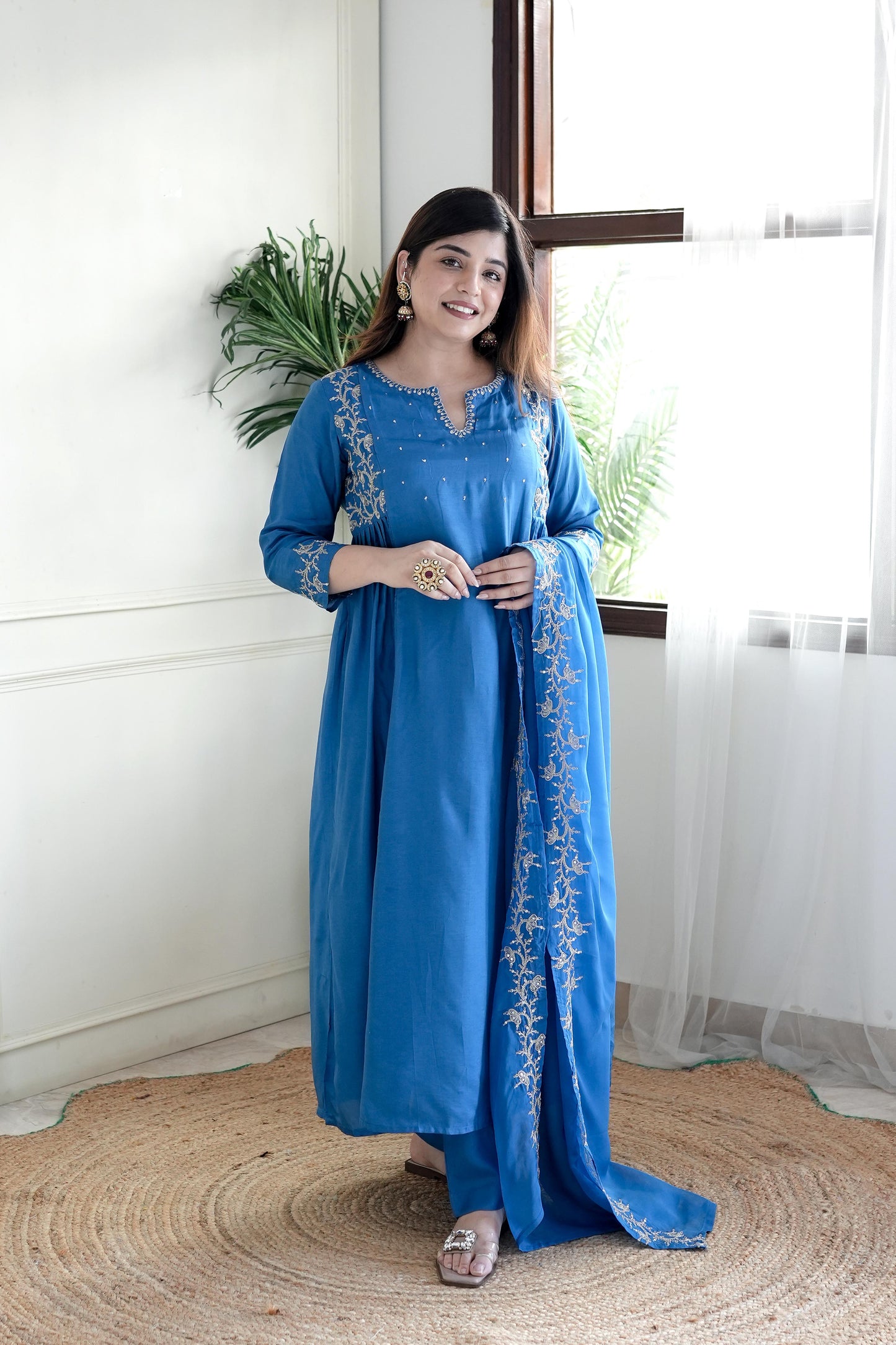 Simar Blue Embroidered Anarkali Suit Set