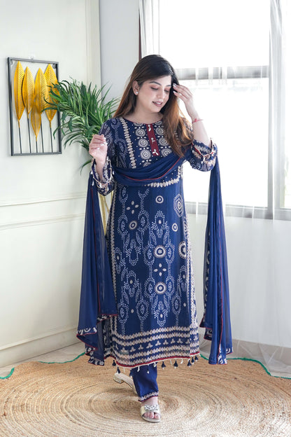 Yebaz Blue Printed Suit Set