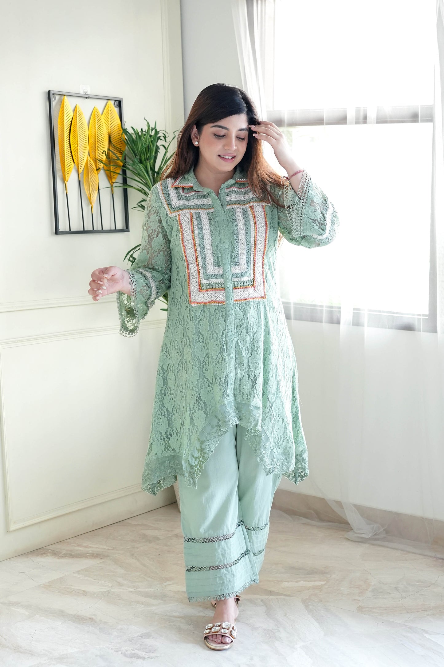 Mohana Green Cutwork Co ord Set