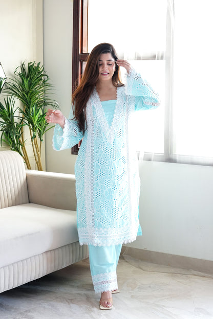 Farah Blue Cutwork Plazo Set