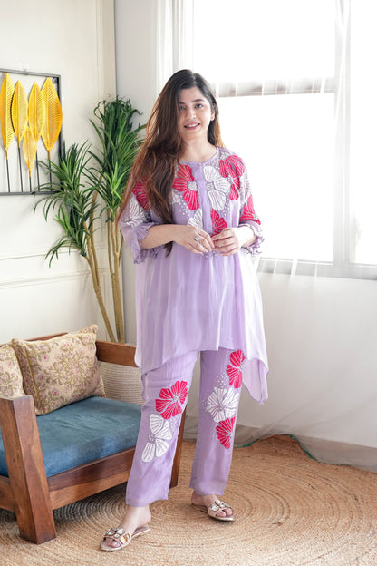 Alam Purple Floral Embroidered Co ord Set