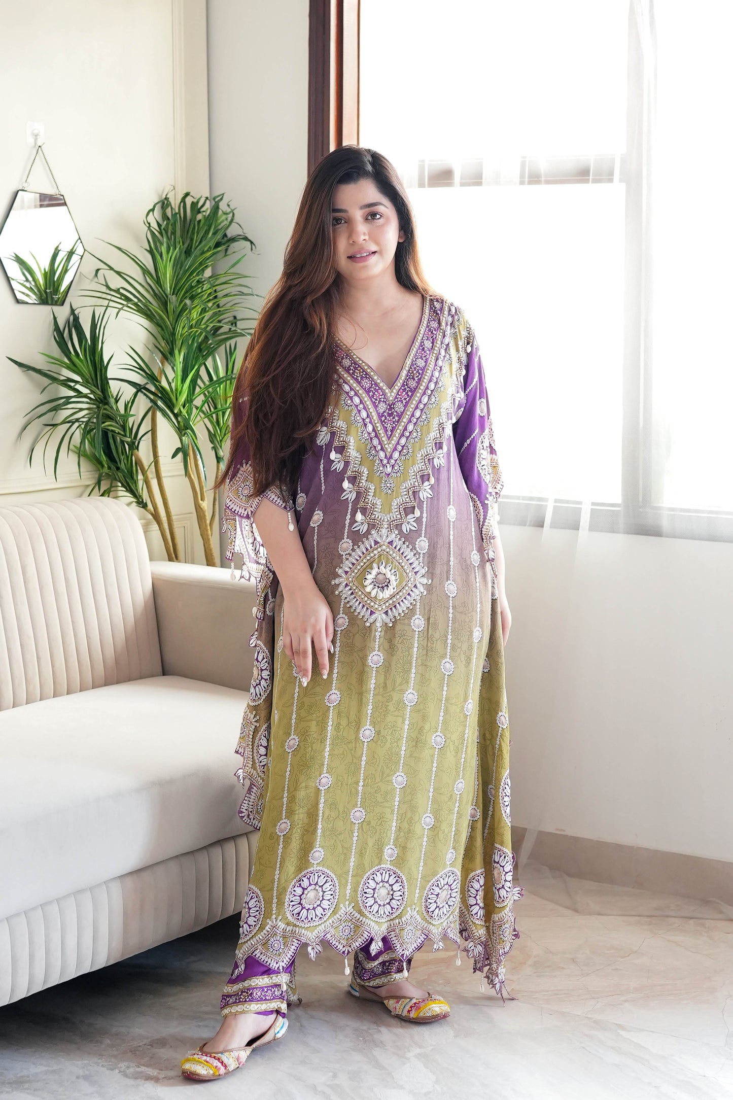 Preet Shades Of Purple Printed Kaftan Set