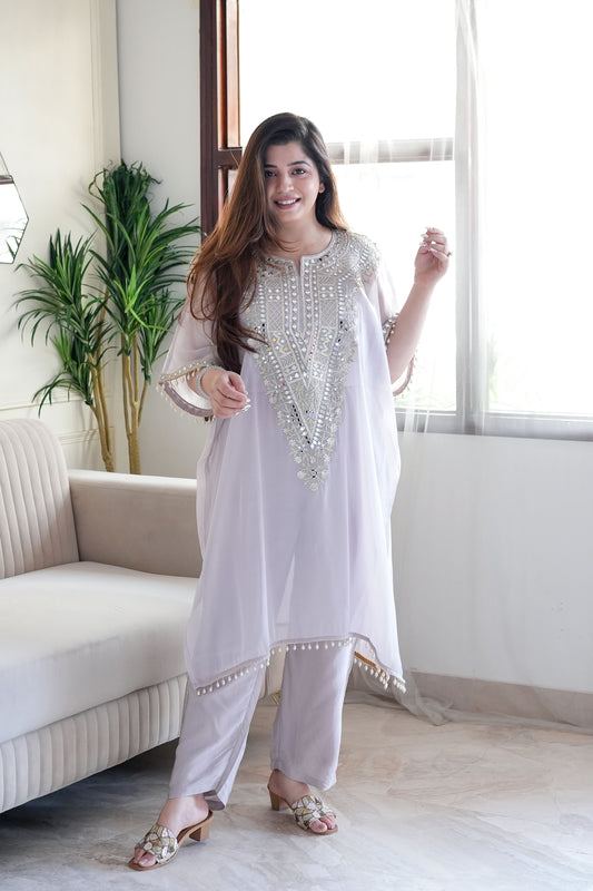 Nora Grey Embroidred Chogha Set