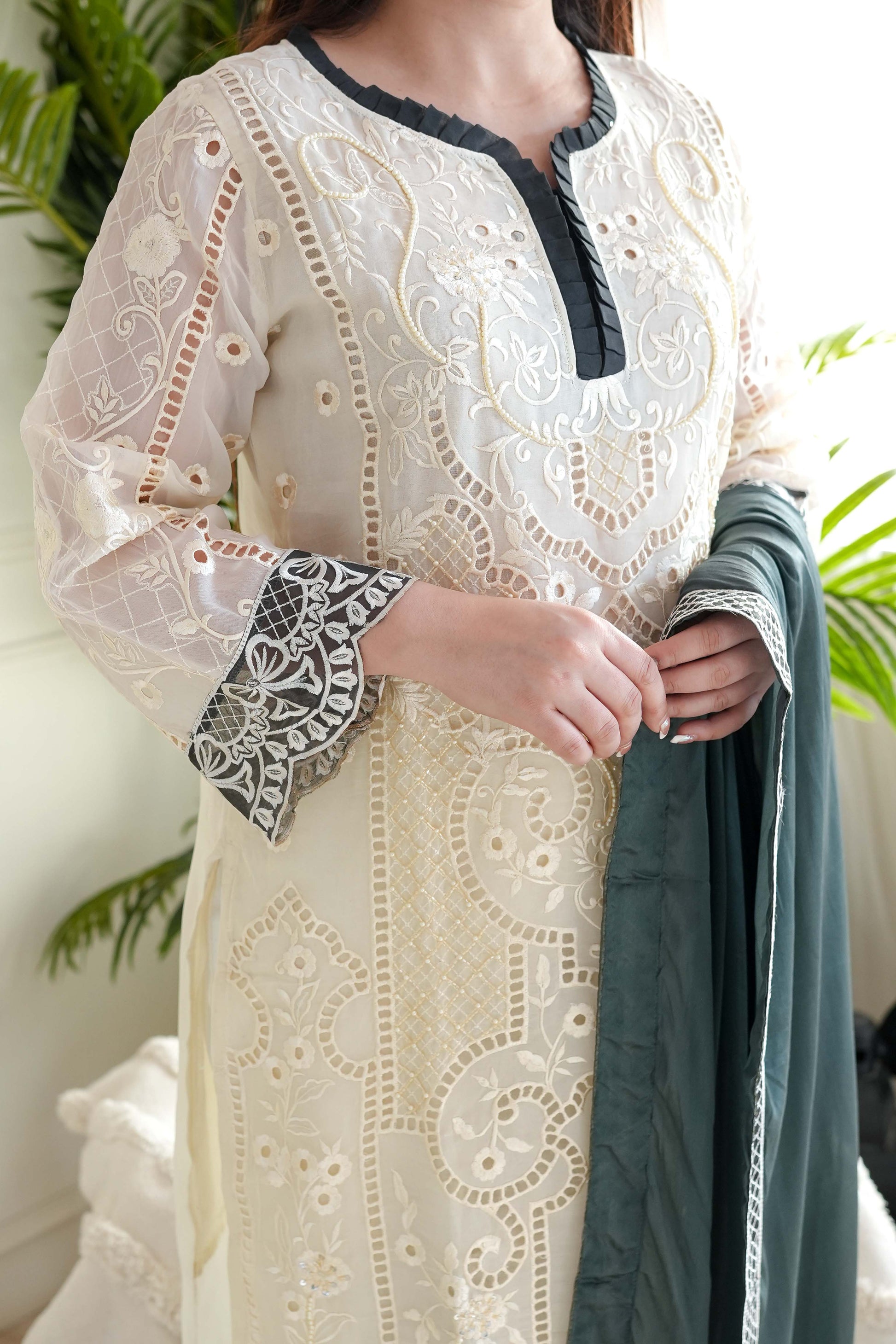 Zainab White Cutwork Suit Set