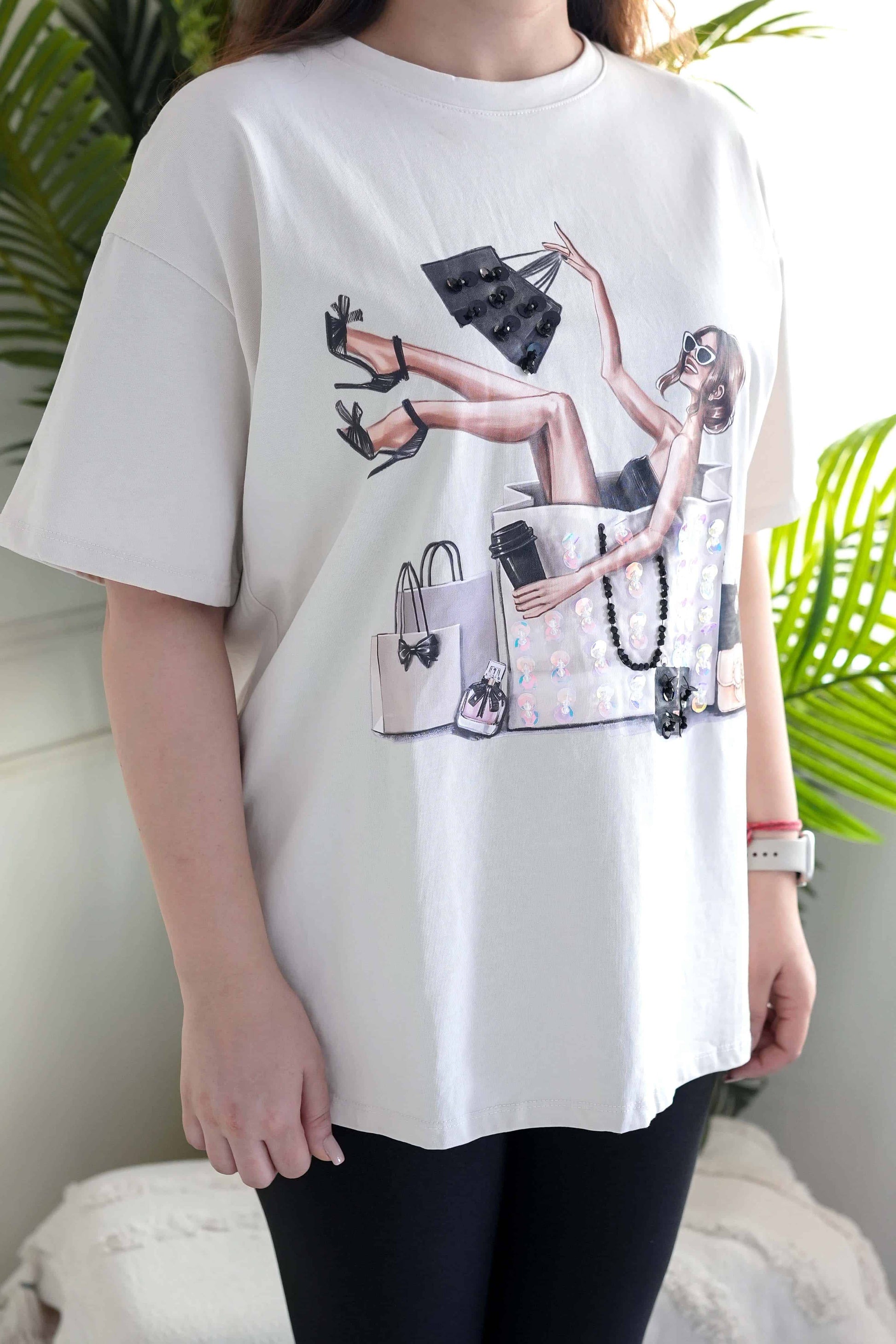 Sansa Beige Printed Tshirt