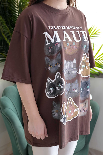 Maur Brown Printed Boyfriend Fit Tshirt