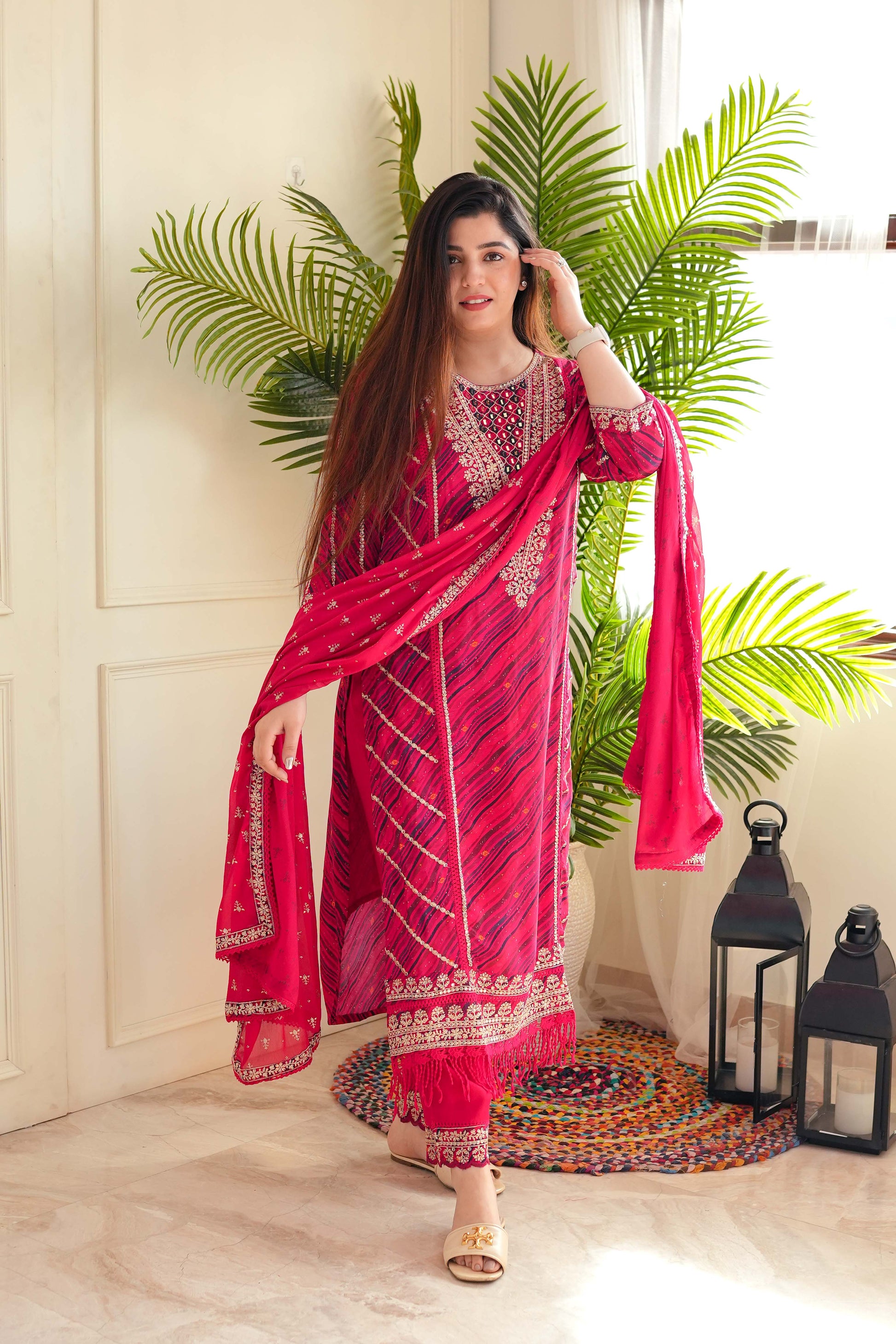 Muskaan Red Printed Suit Set