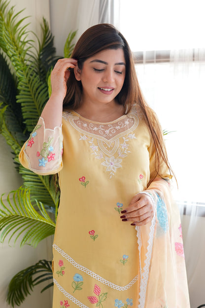 Neemra Yellow Thread Work Organza Suit