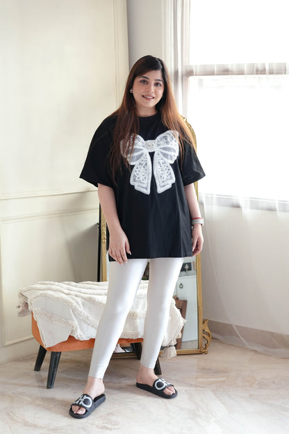 Woxa Black Bow Embellished Tshirt