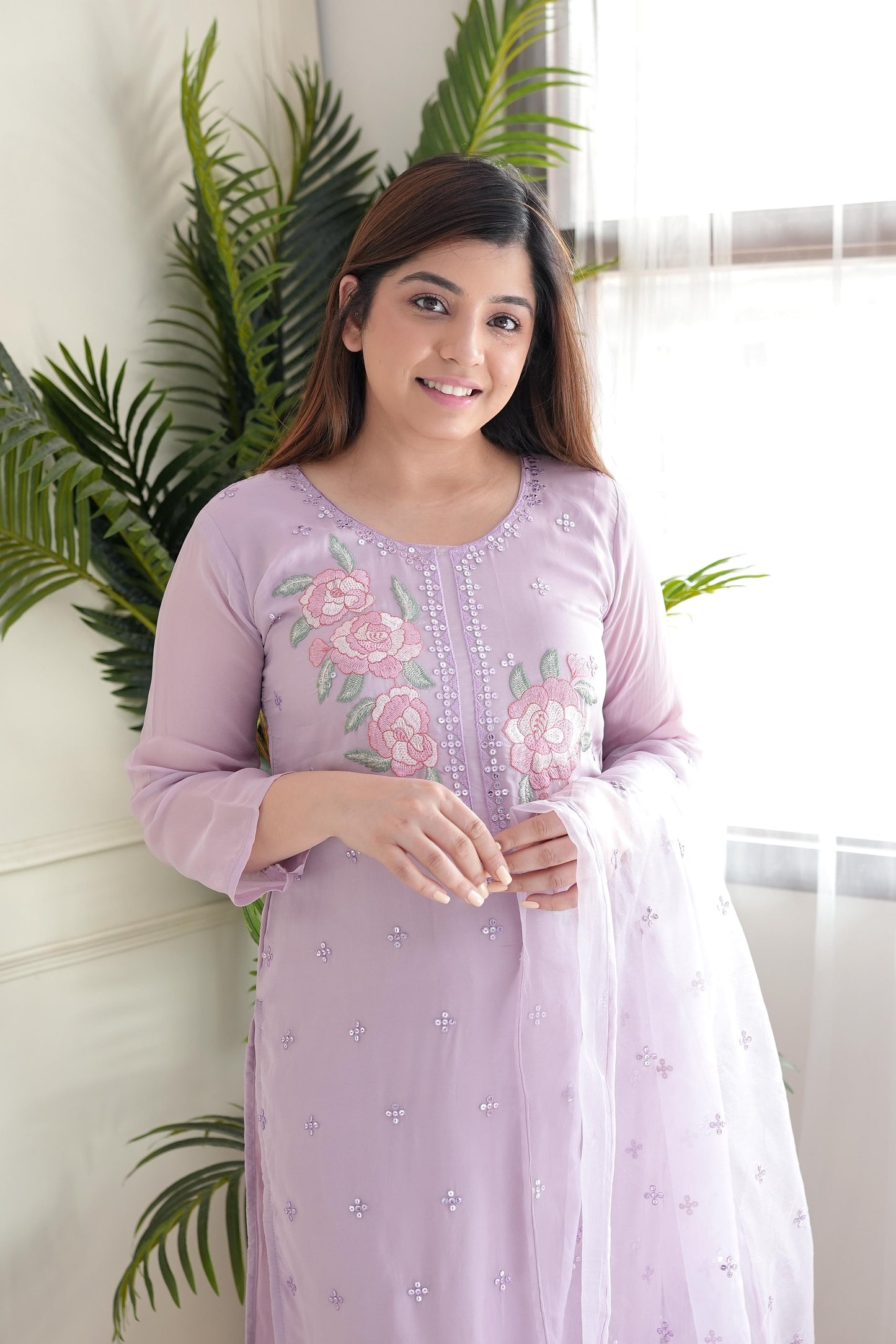 Marhum Lavender Embroidered Suit Set