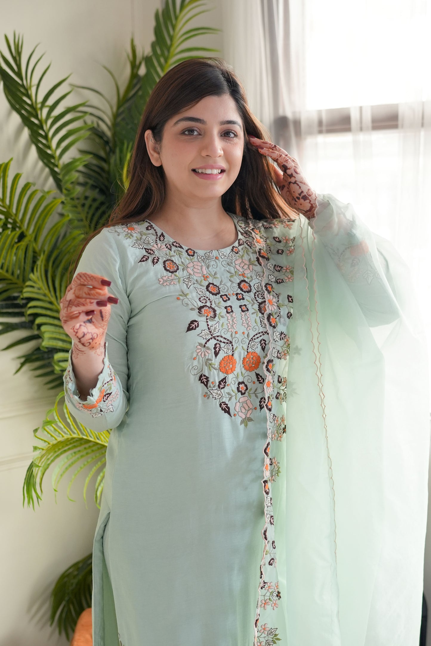 Heena Green Embroidered Silk Suit