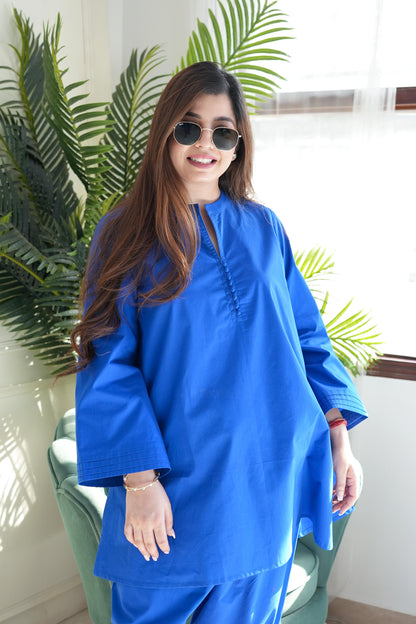 Gulzaar Blue Poplin Salwar Set