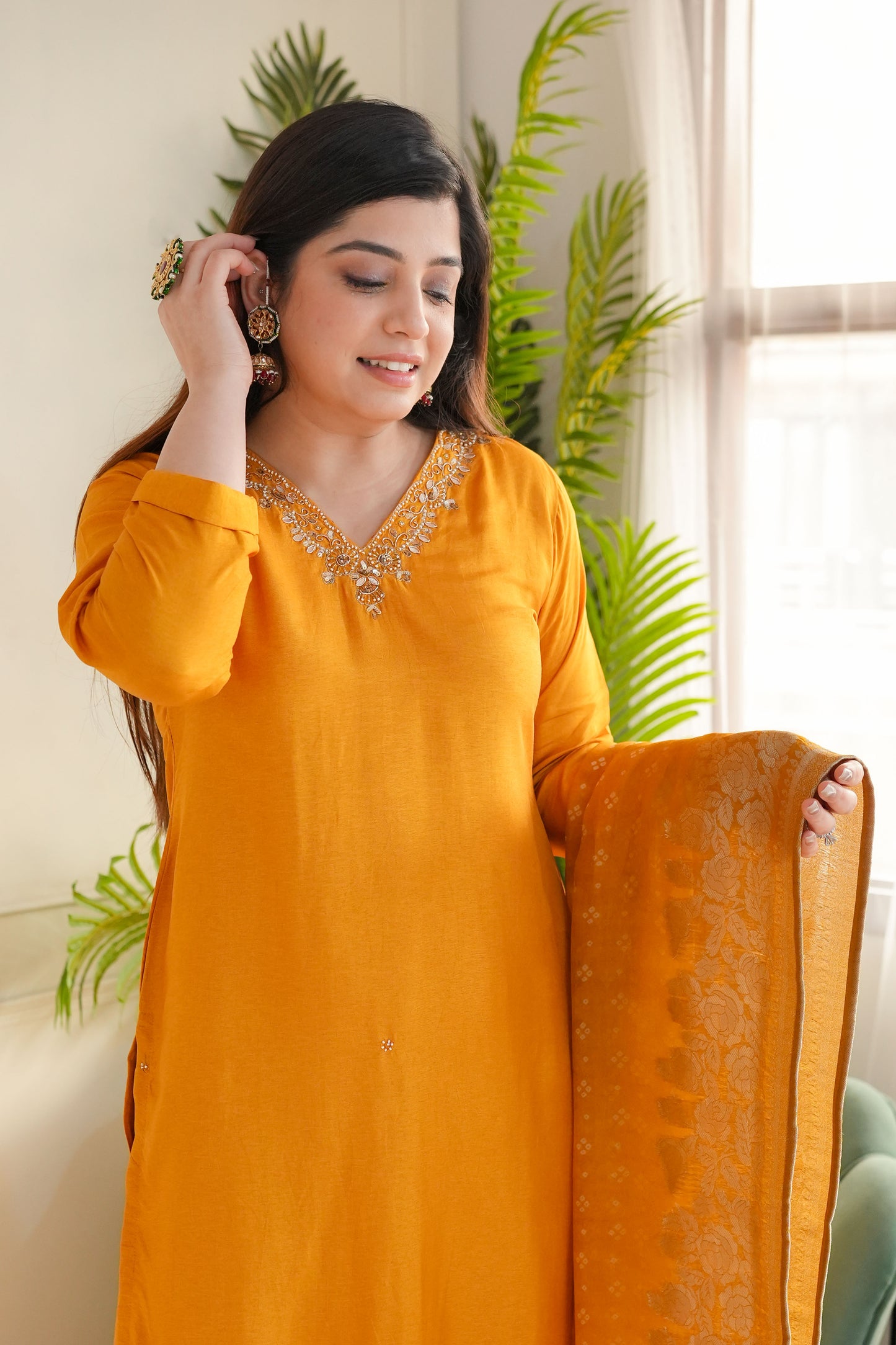 Mairah Yellow Silk Suit Set