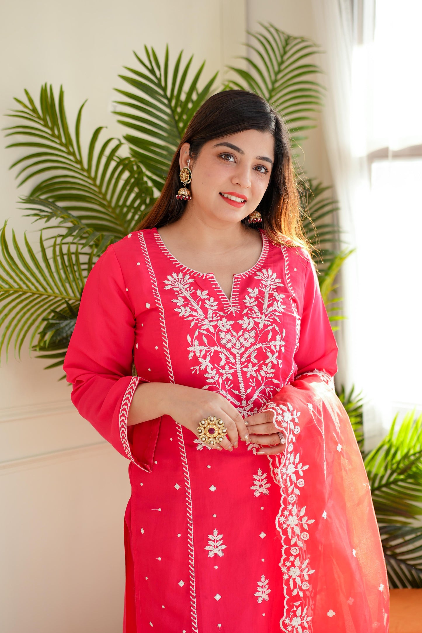 Madho Pink Thread Embroidered Suit Set