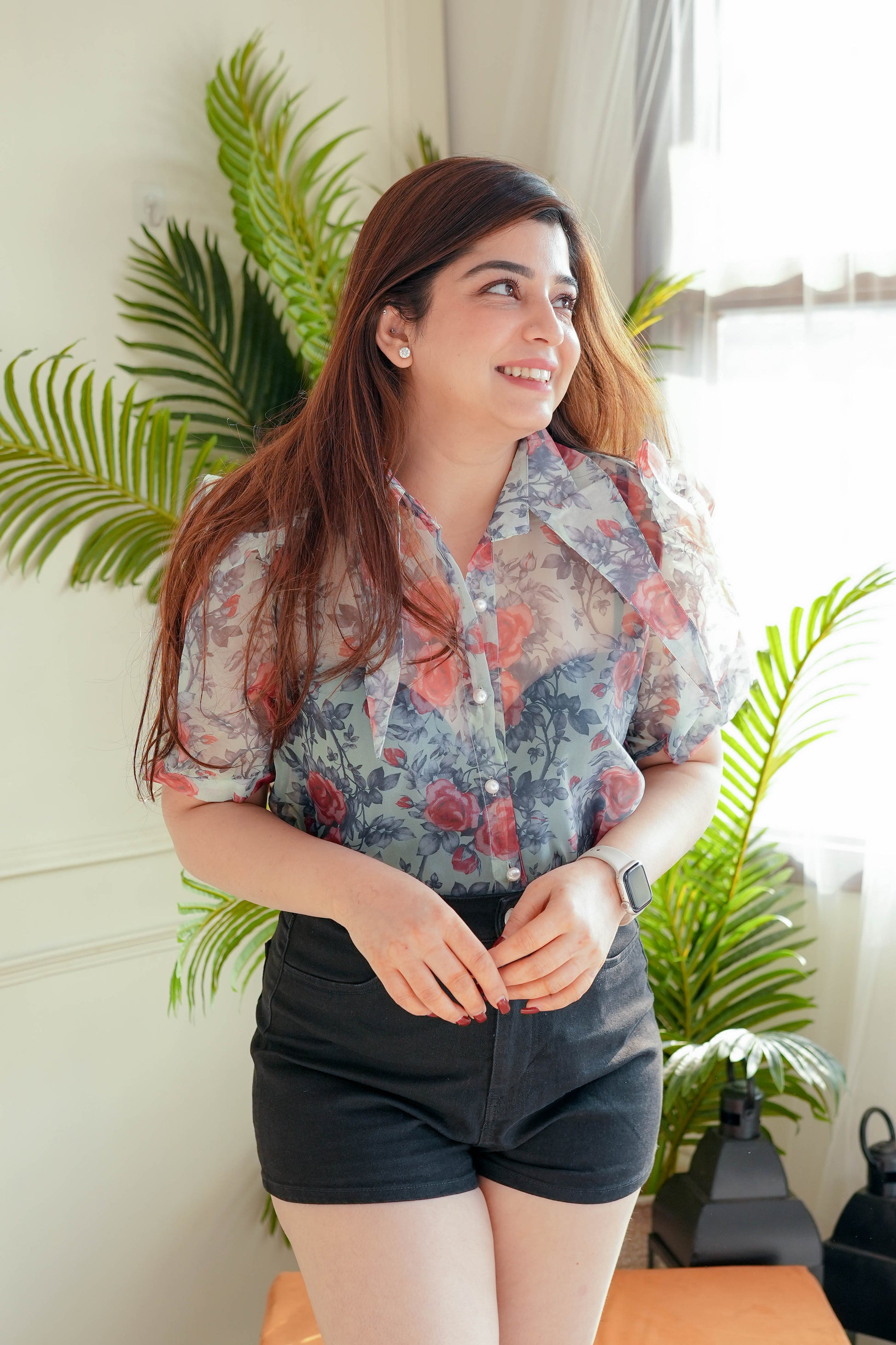 Nero Red Printed Organza Shirt