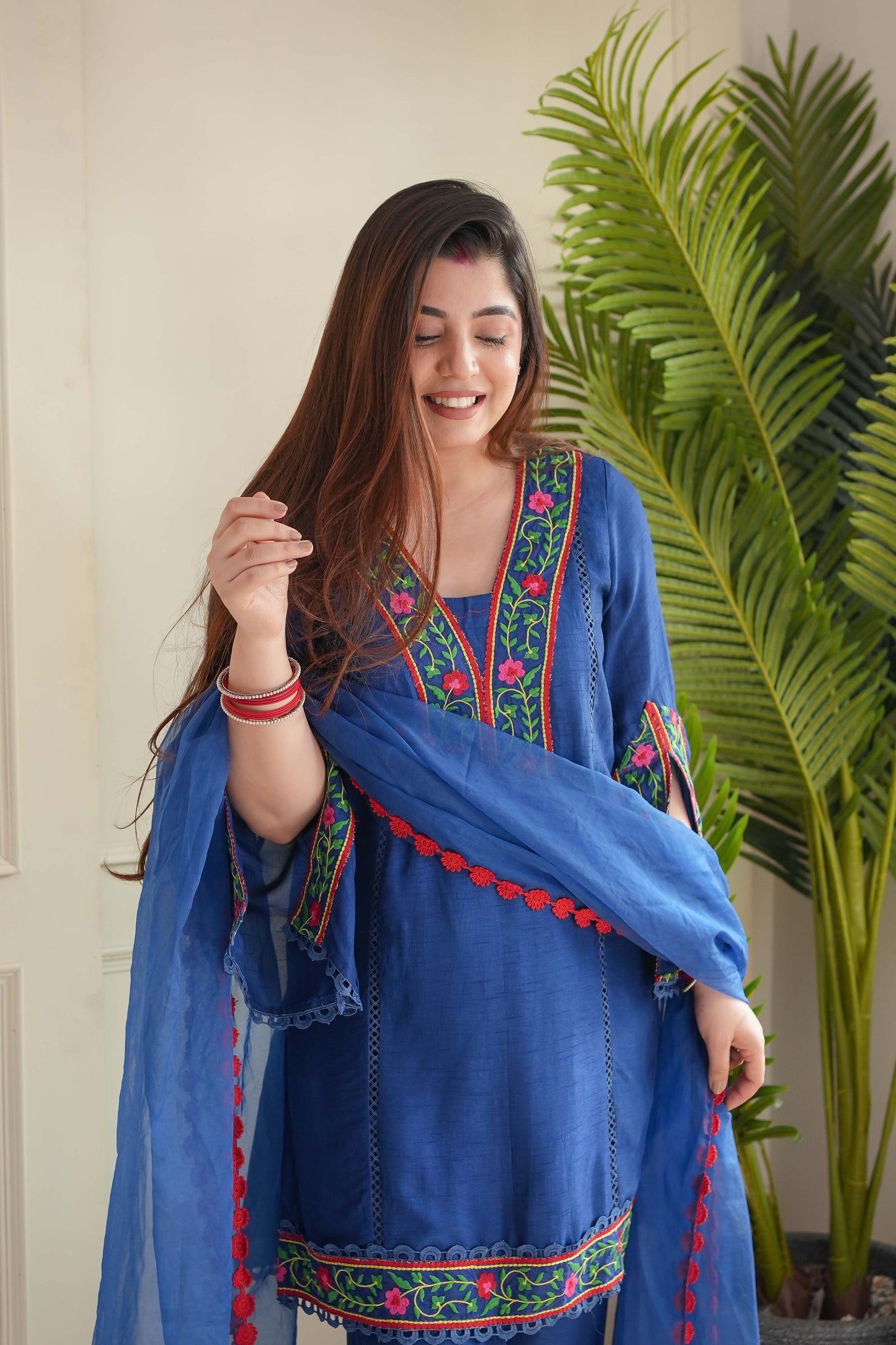 Rajha Blue Thread Work Silk Suit