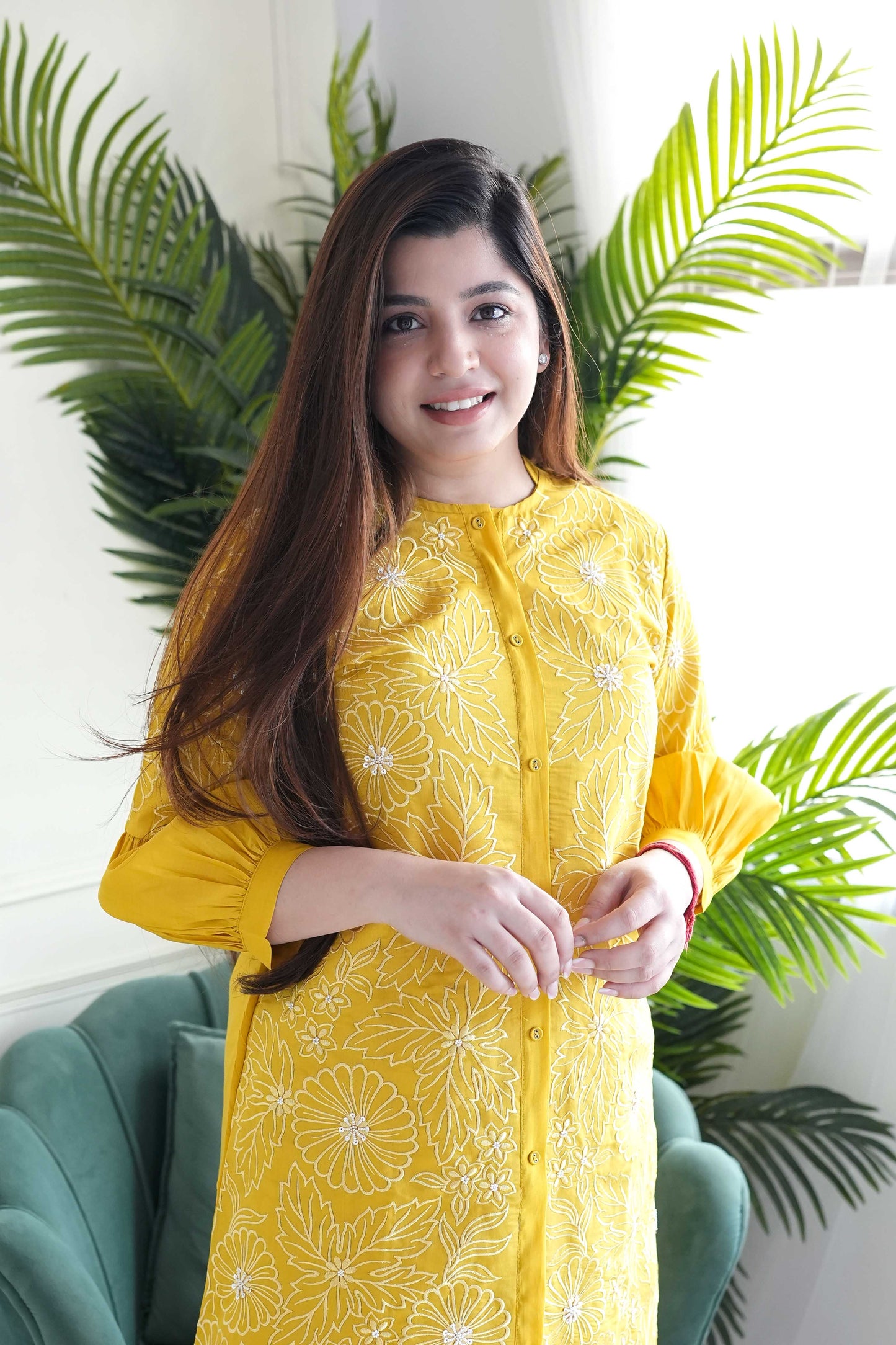 Taara Yellow Embroidered Cordset