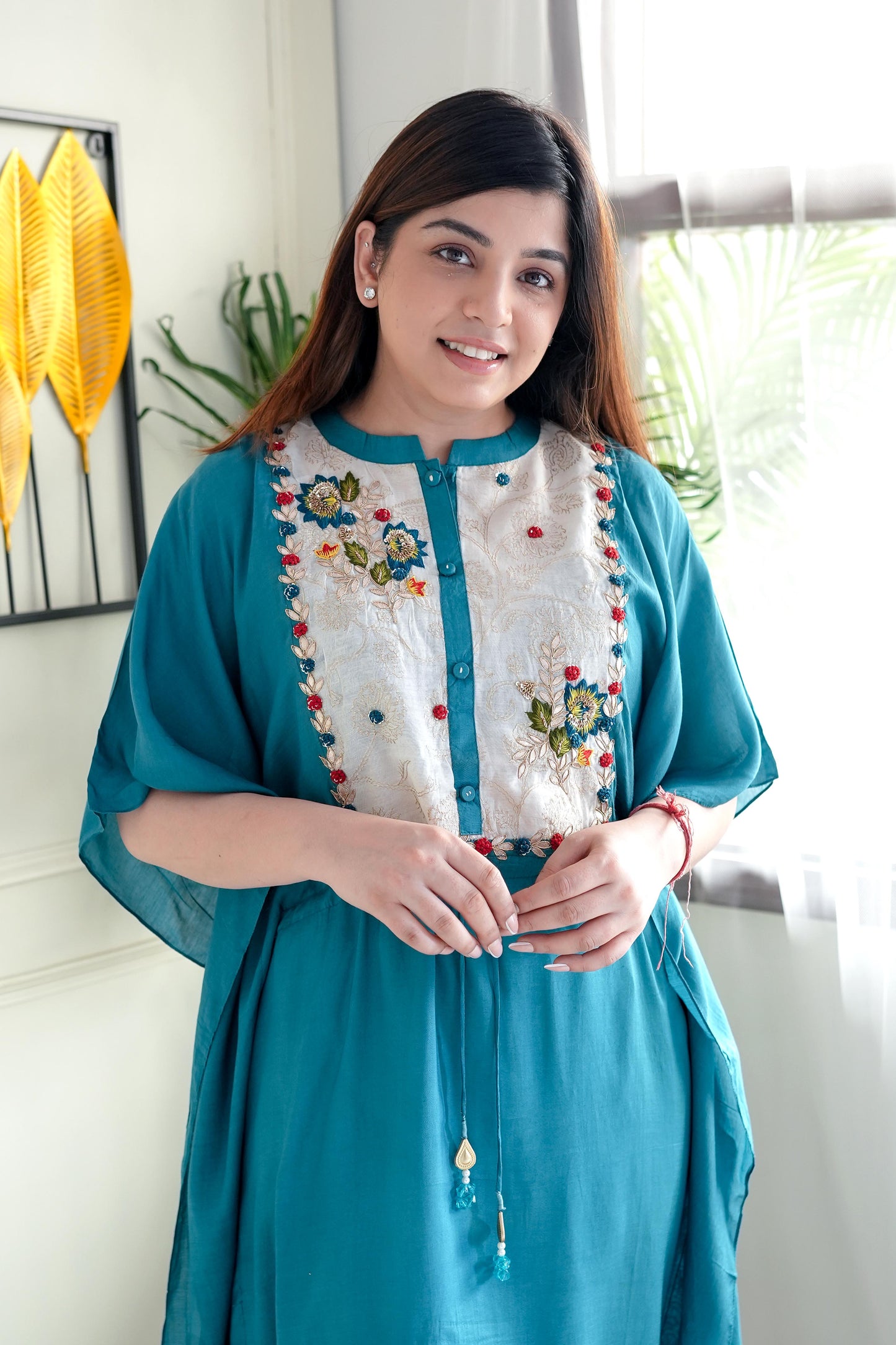 Simar Blue Embroidered Kaftan Set