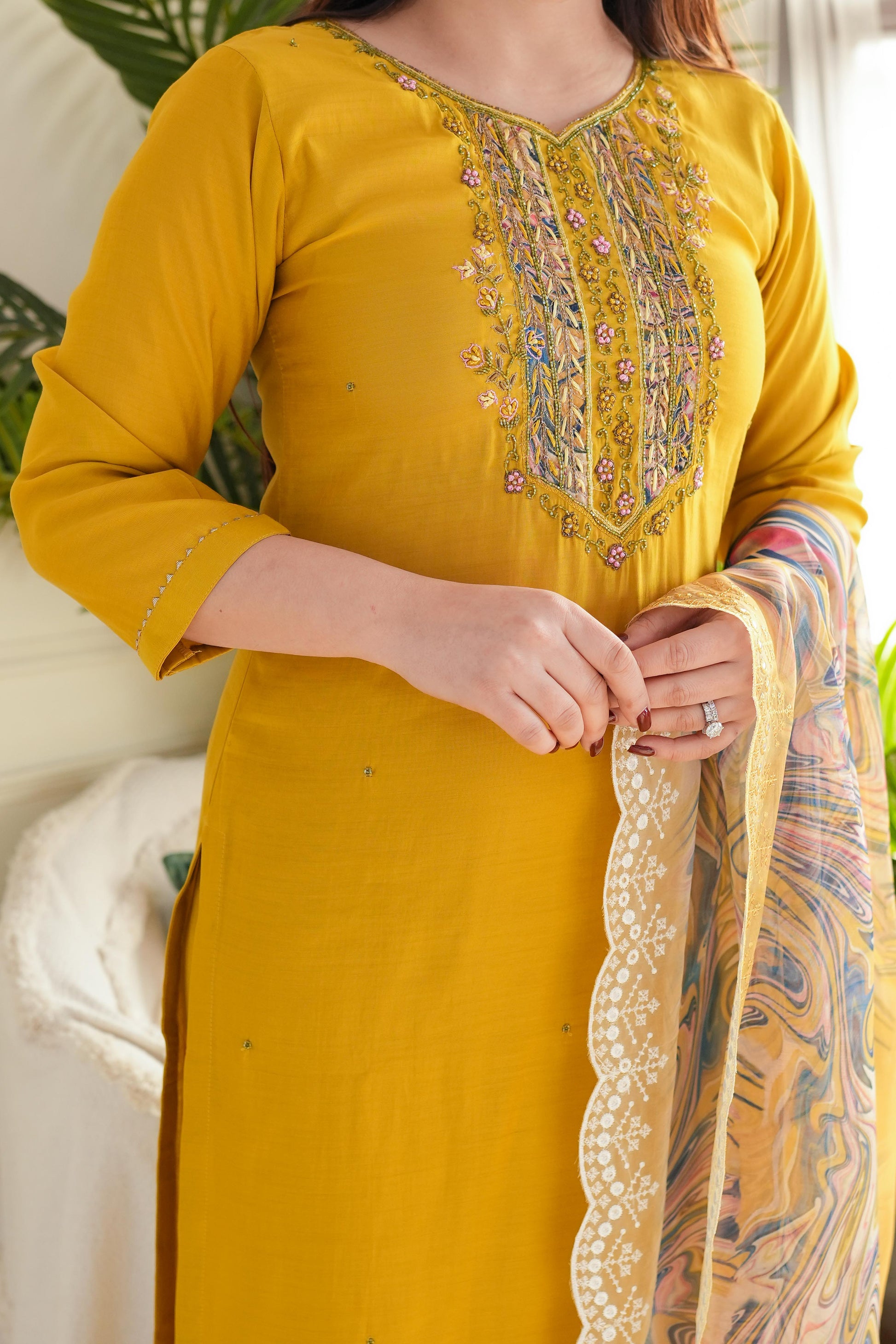 Siya Yellow Suit With Printed Dupatta