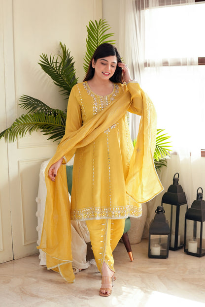 Prateem Yellow Gotta Embellished Short Anarkali