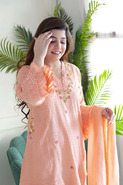 Neemat Peach Embroidered Plazo Set