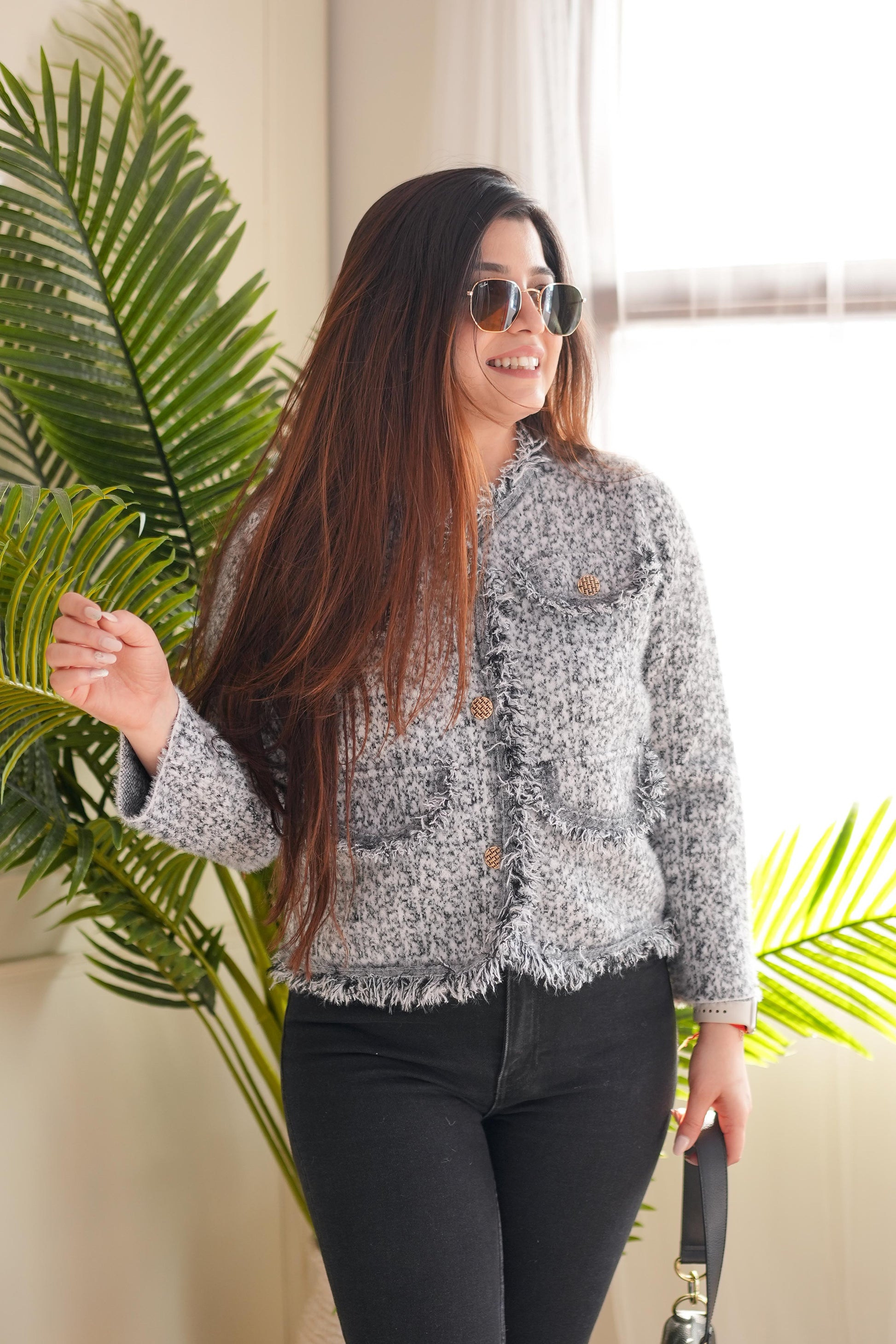 Nelsa Grey Button Up Sweater