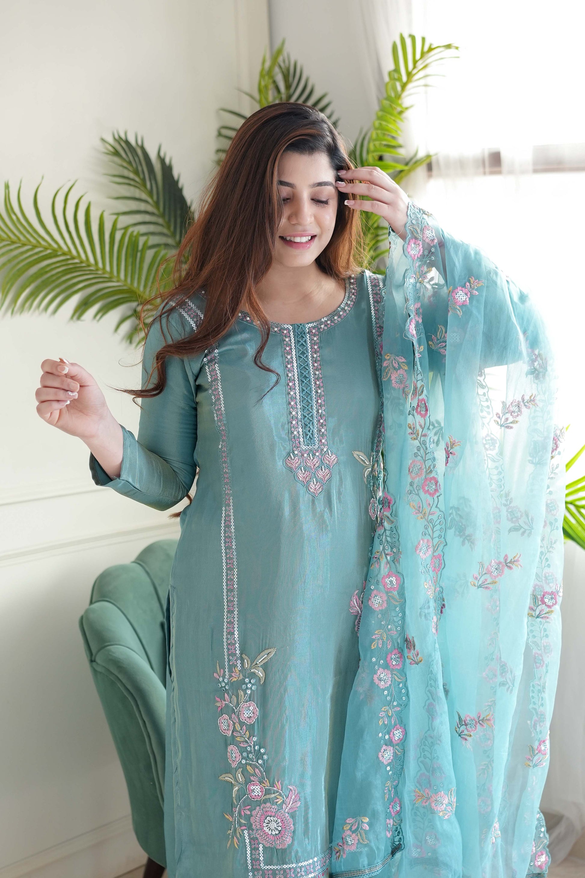 Heeriya Green Embroidered Suit Set