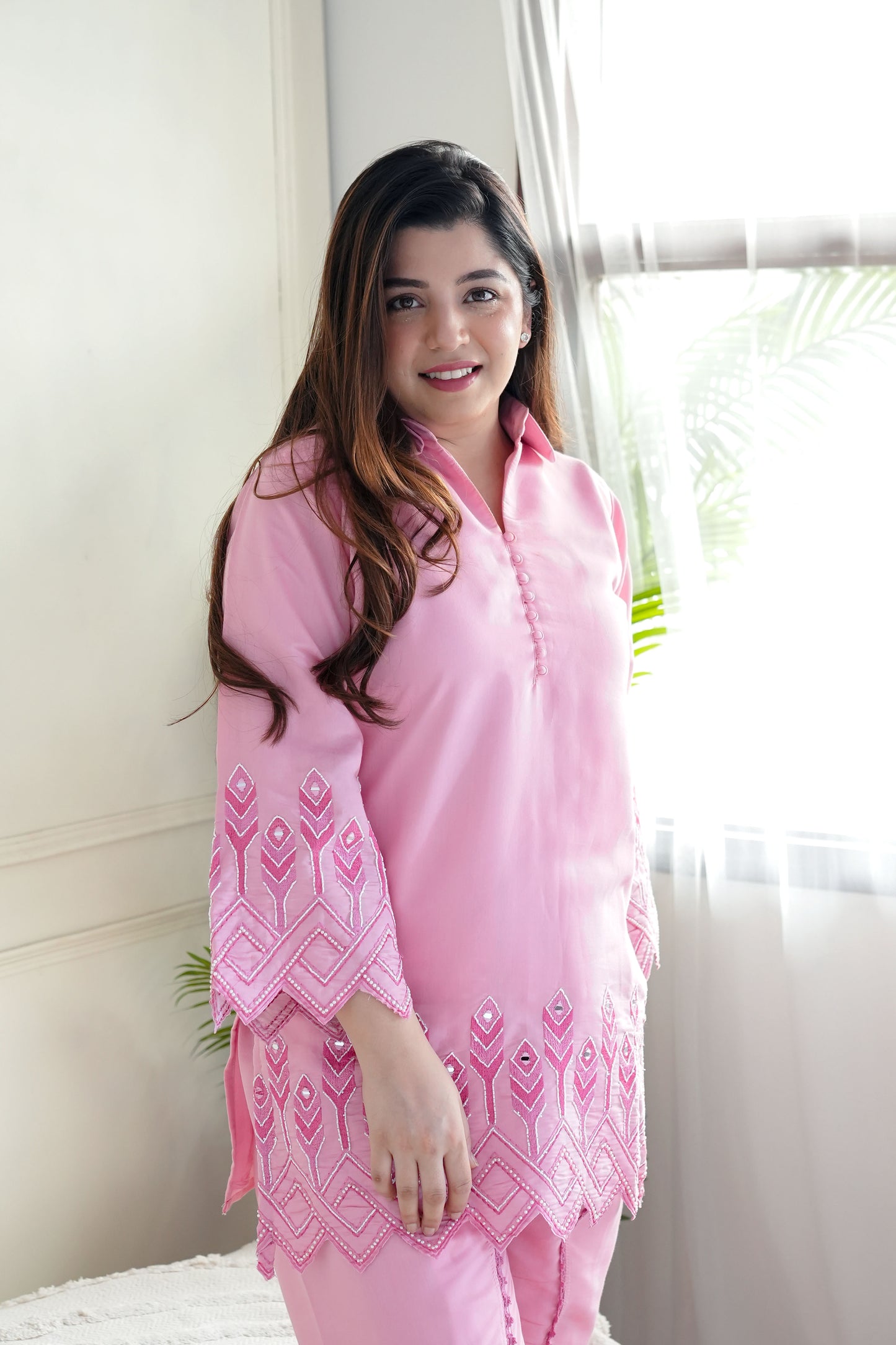 Safah Pink Embroidered Dhoti Set