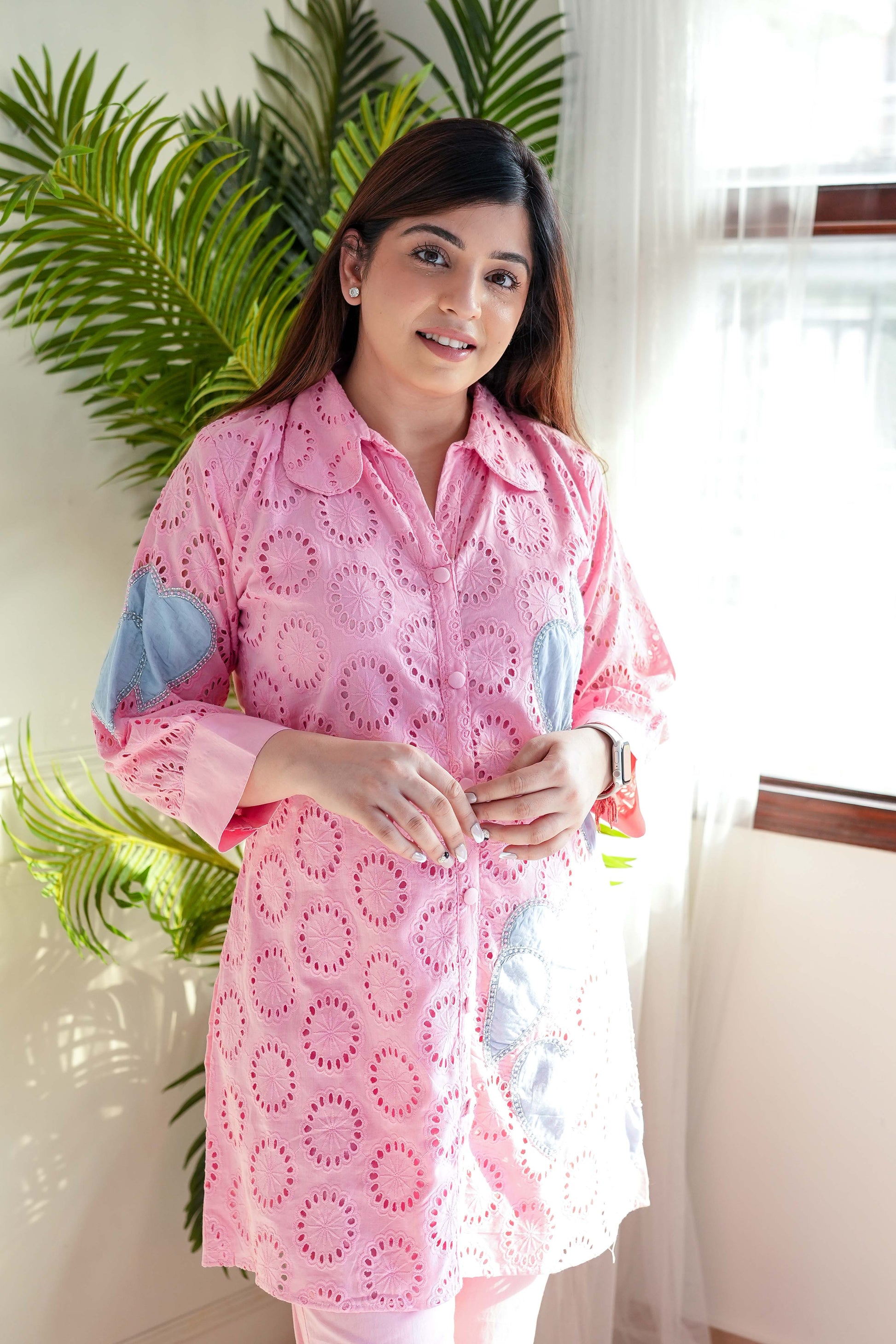 Mehreen Pink Embroidered Schiffli Cordset