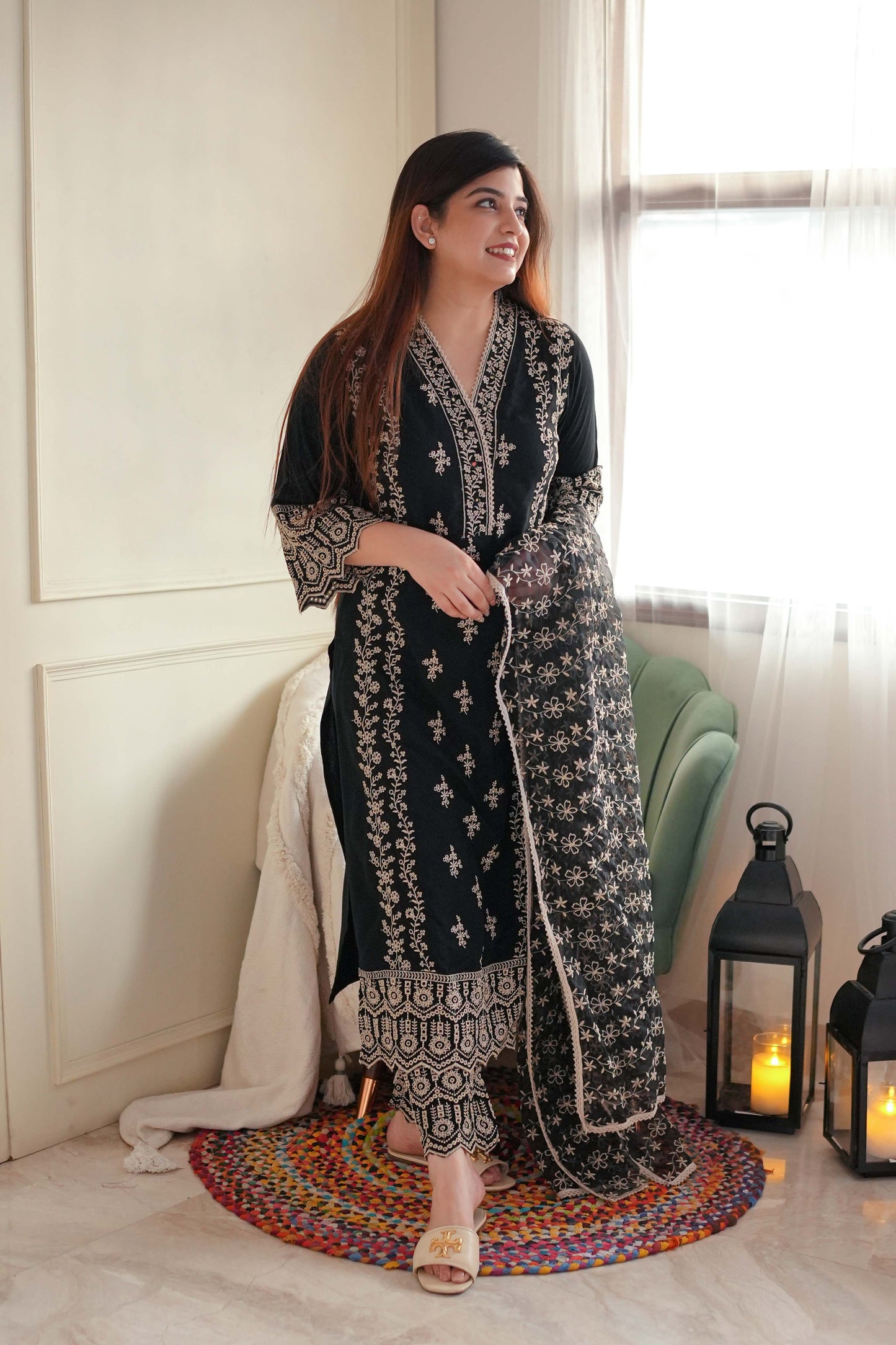 Fiza Black Embriodered Suit Set