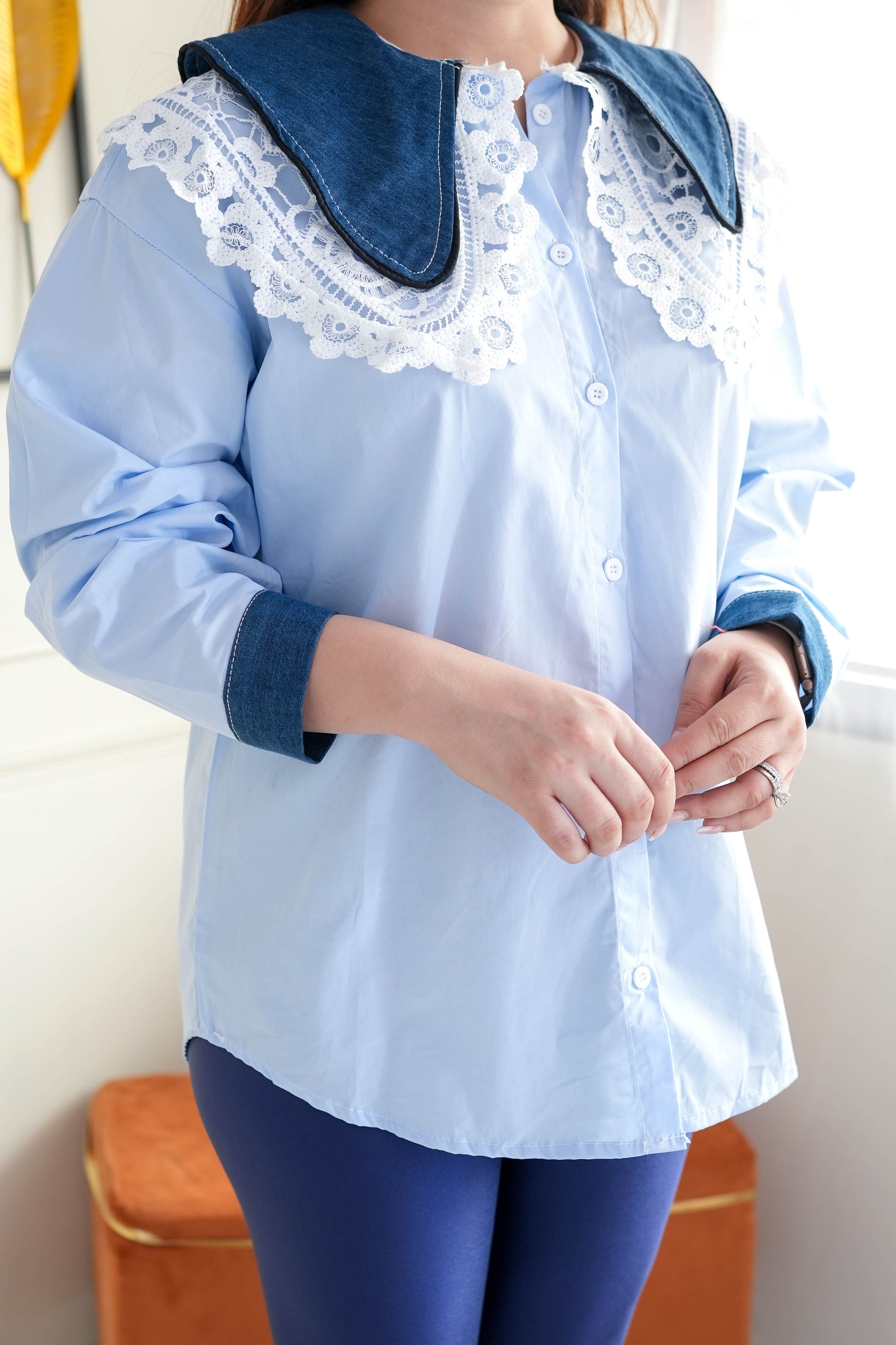 Eloise Blue Embroidered Collar Shirt