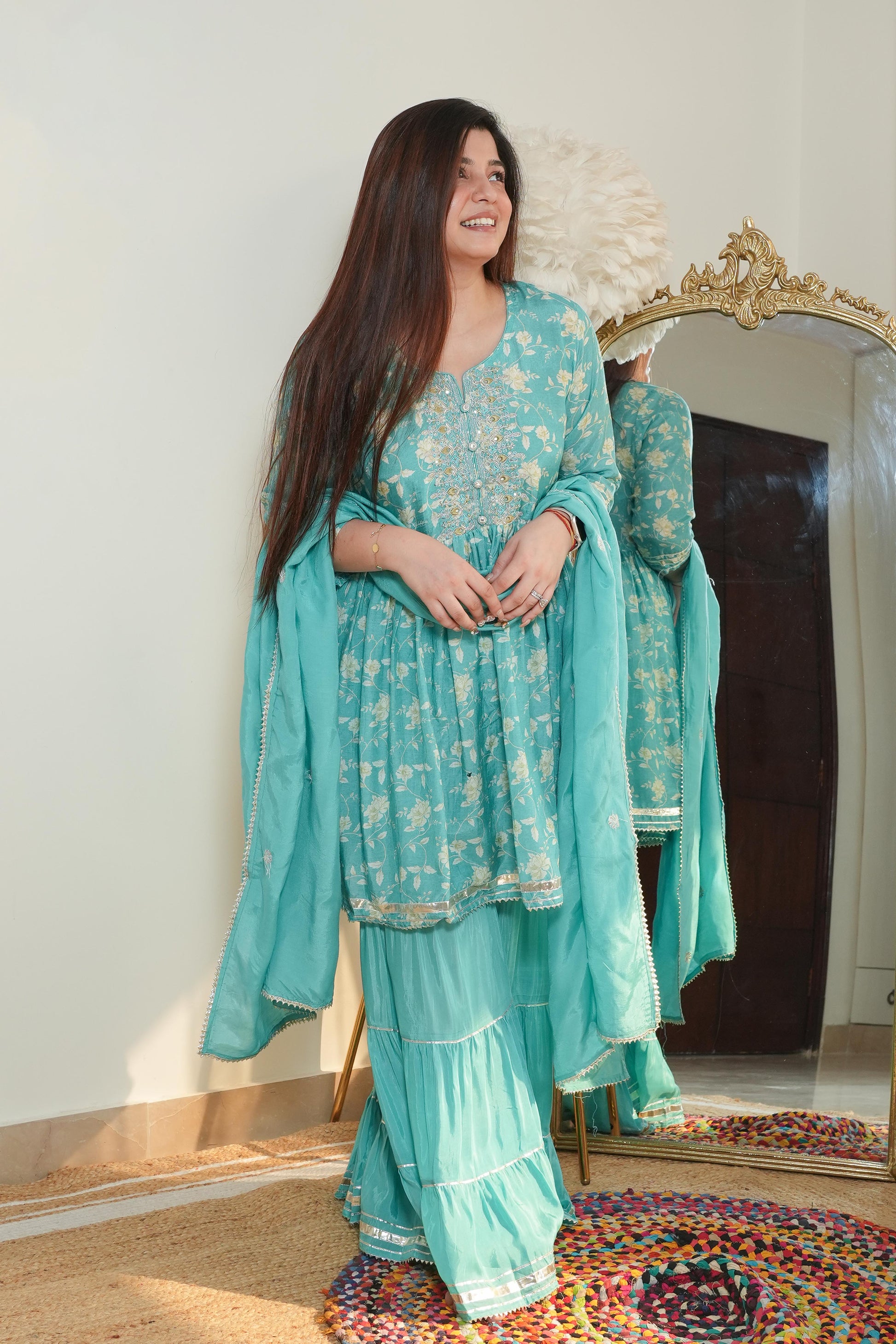 Meet Blue Sharara Suit Set